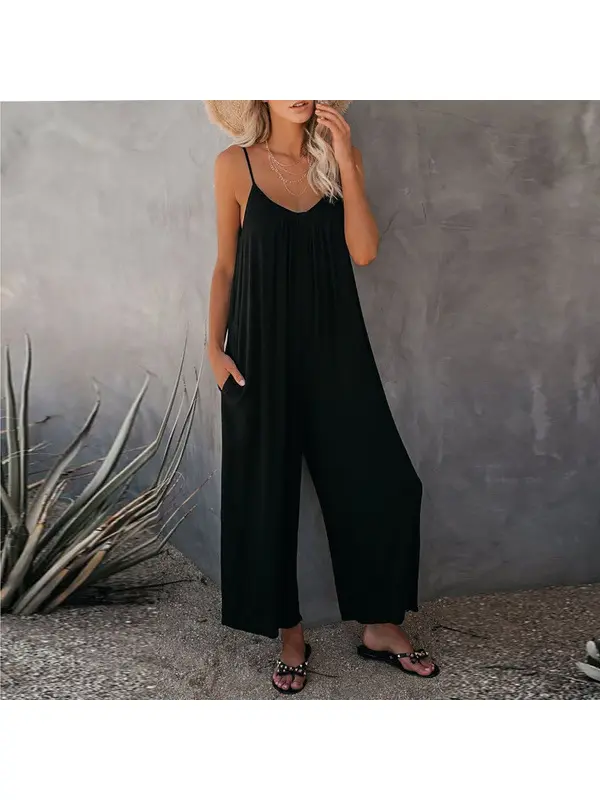 Solid color slouch casual jumpsuit for women - Charmwish.com 