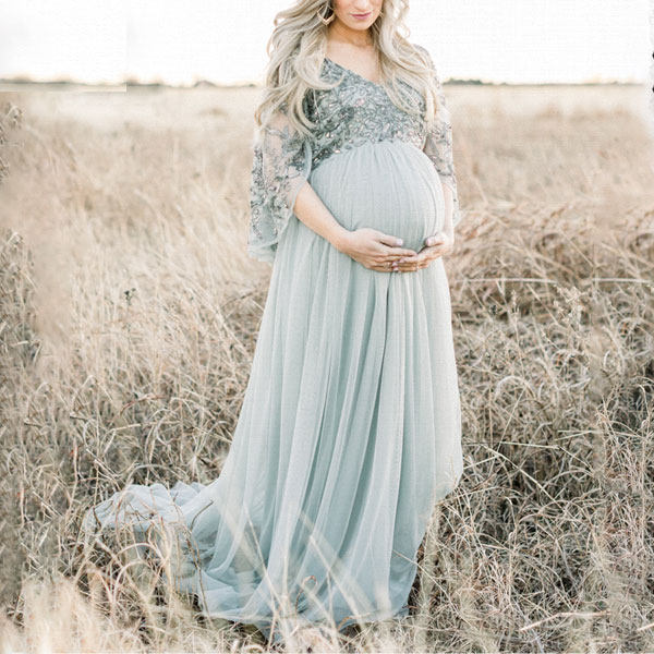 Maternity V Neck Pure Color Dress