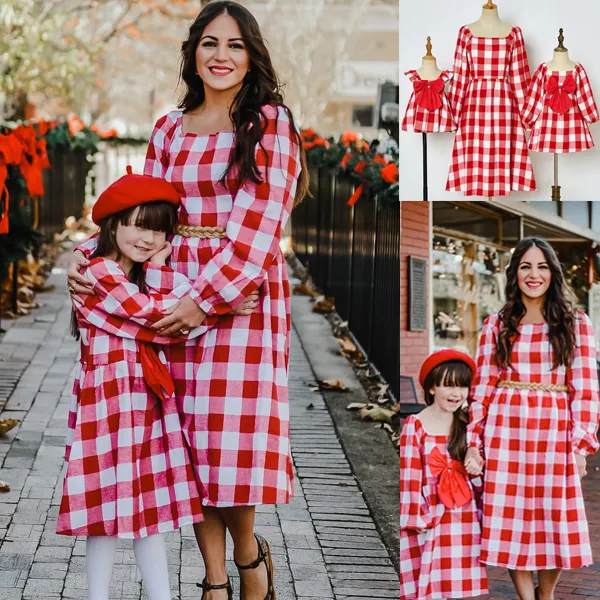 Sweet Red Plaid Mom Girl Matching Dress and Romper - Lukalula.com 