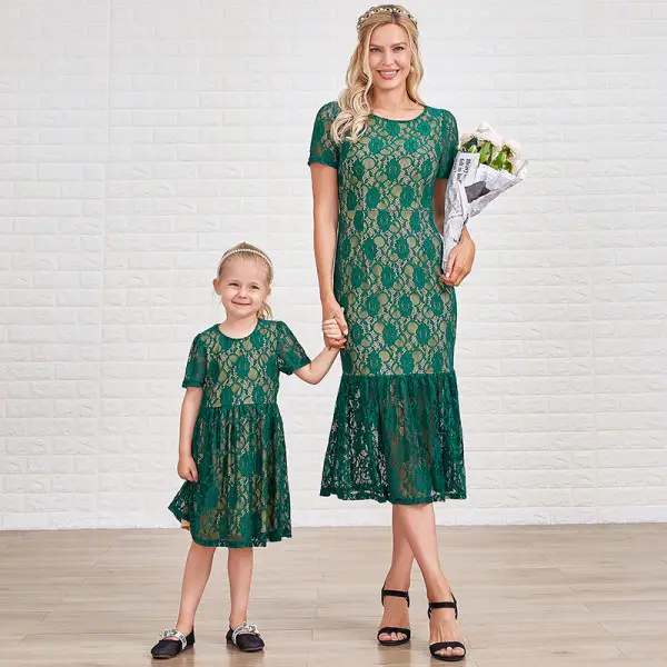 Sweet Green Lace Mom Girl Matching Dress - Lukalula.com 