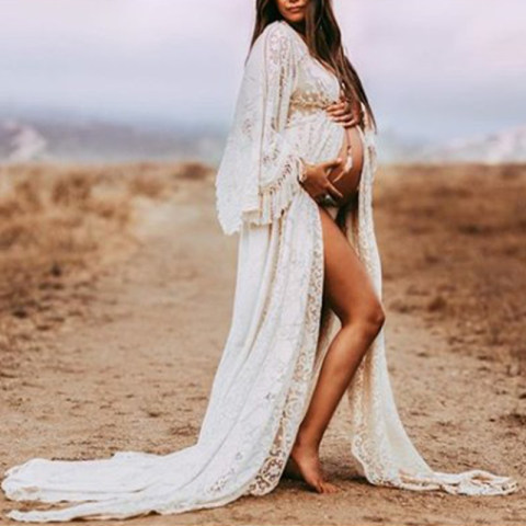 Maternity Sexy High Slit Long Sleeve Dress