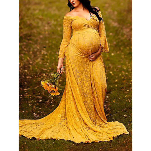 off the shoulder yellow maternity dress