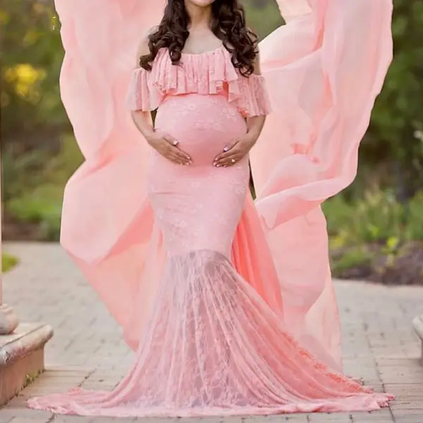 Maternity Elegant Sling Ruffled Dress - Lukalula.com 