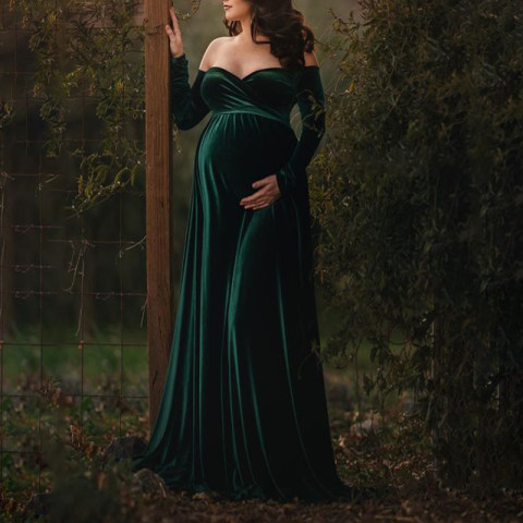Maternity Sexy Long Sleeve Strapless Shoulder Dress