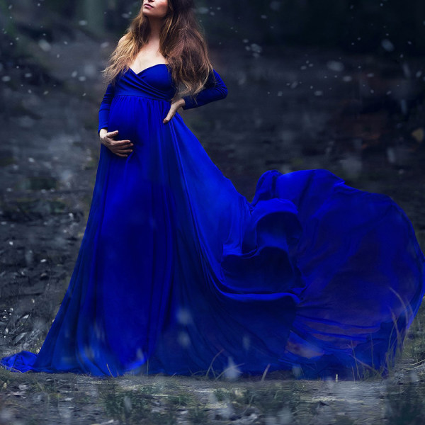 Maternity Long Sleeve Elegant Pure Color Dress