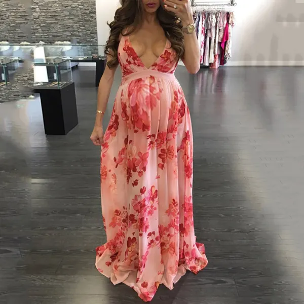Maternity Floral Open Back Maxi Dress