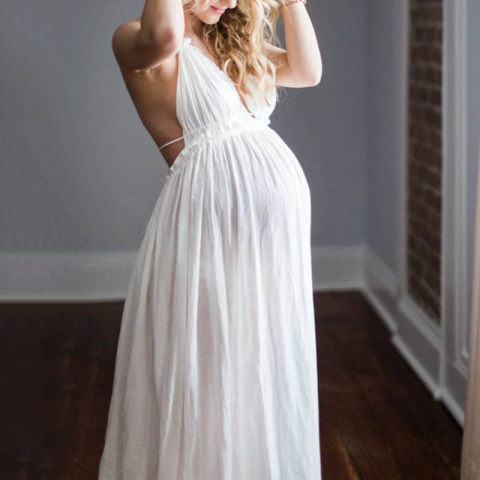 Maternity Fashion White Halter Neck Dress