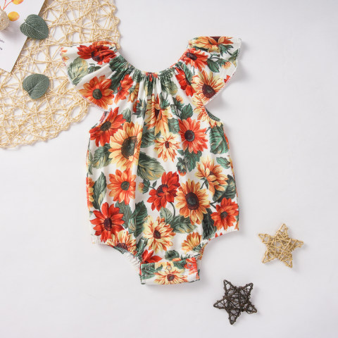 Baby cute printed little flying sleeve knitted romper