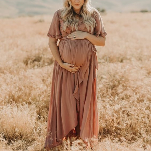 Maternity Floral Print V neck Short Sleeve Dress