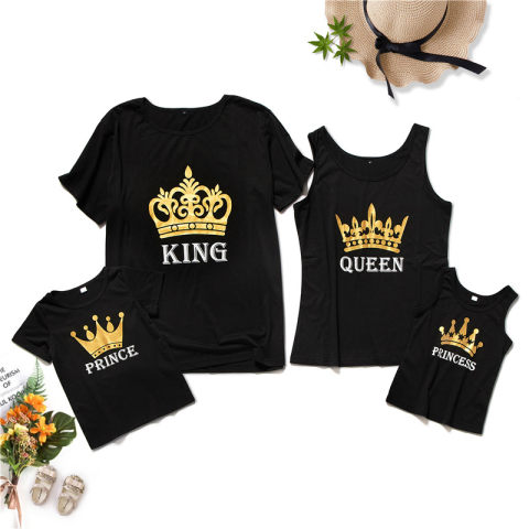Crown print short sleeve T shirt family matching outfits