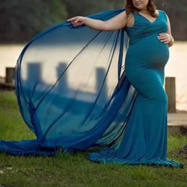 Maternity Solid Color Shawl Mopping Photography Dress - Lukalula.com 