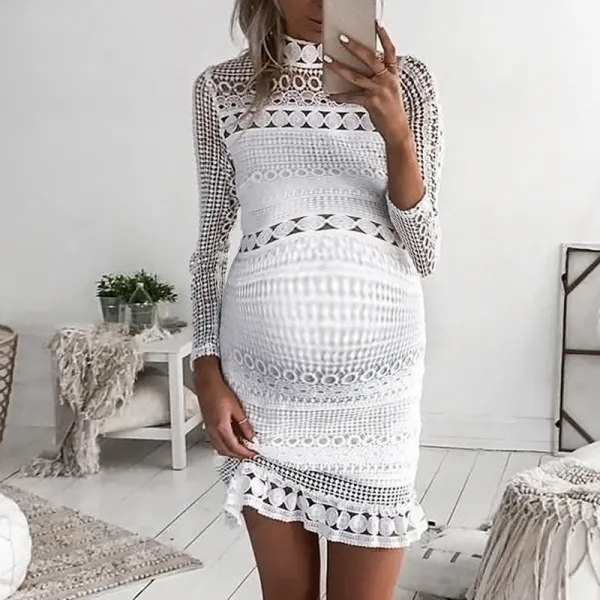Maternity Sexy Lace Long Sleeve Mini Dress - Lukalula.com 