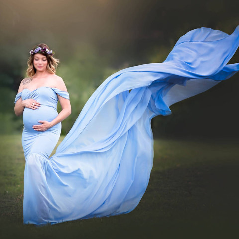 Maternity Multicolor Off Shoulder Long Photo Dress