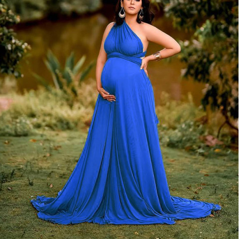 Maternity Solid Color Free Belt High Waist Dress