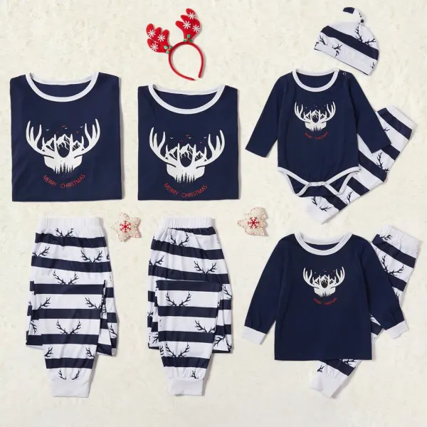 Christmas Elk Printed Blue Family Matching Outfits - Leanarea.chimpone.com 