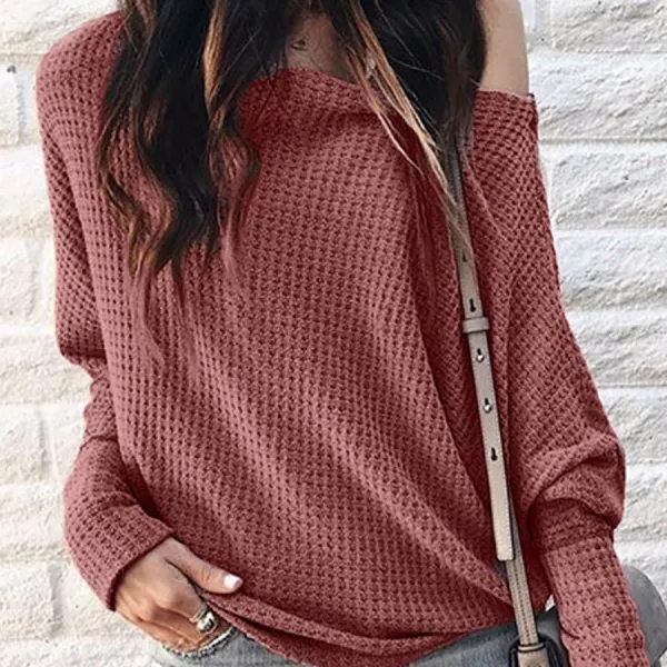 One shoulder Color Plain Long Sleeve T-shirt - Leanarea.chimpone.com 
