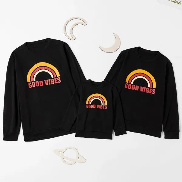 Long Sleeved Rainbow Letter Print Black Family Matching Pullover - Popopiestyle.com 