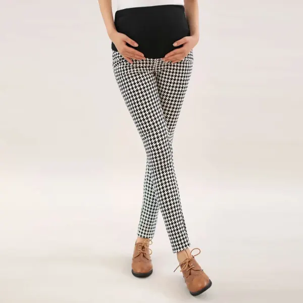 Maternity Houndstooth Pattern Casual Trousers - Lukalula.com 