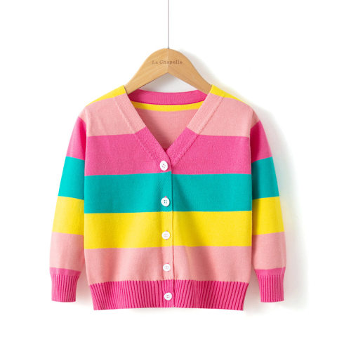 Girl color striped sweater cardigan