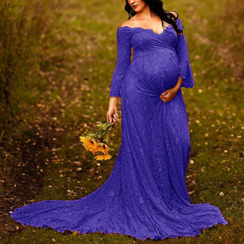 Maternity Lace Strapless Flared Sleeve Photo Dress