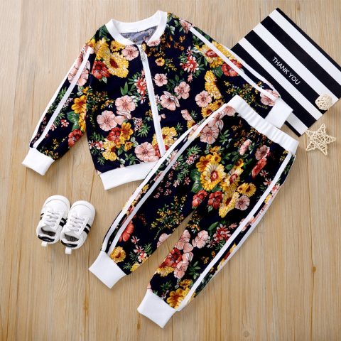 Autumn Flower Print Long Sleeved cardigan sweater Set