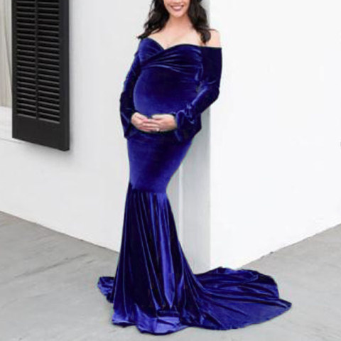 Maternity V Neck Velvet Fishtail Photo Dress