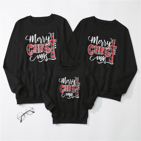 Christmas letter print black sweater family matching outfits