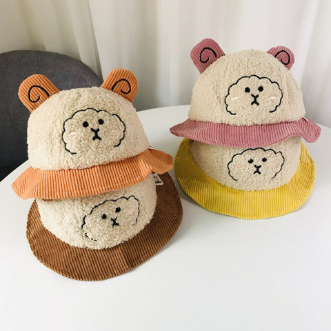 Autumn and winter baby hat lamb wool baby warm hat Korean thickened childrens fisherman hat cute lamb tide