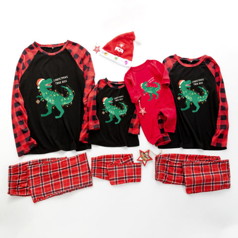 Christmas dinosaur print family matching set