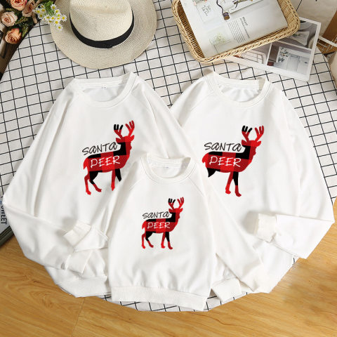 Christmas elk print white sweater family outfits