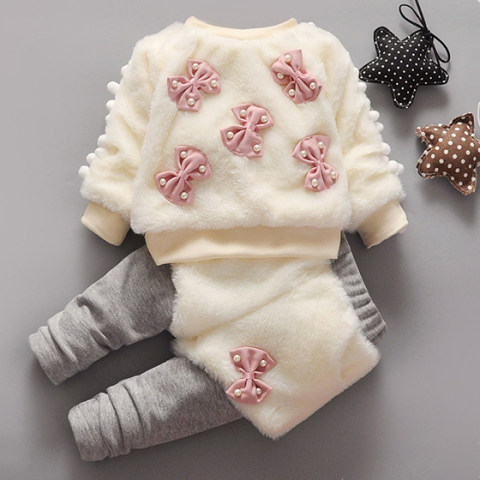 Cute bow plush sweater set