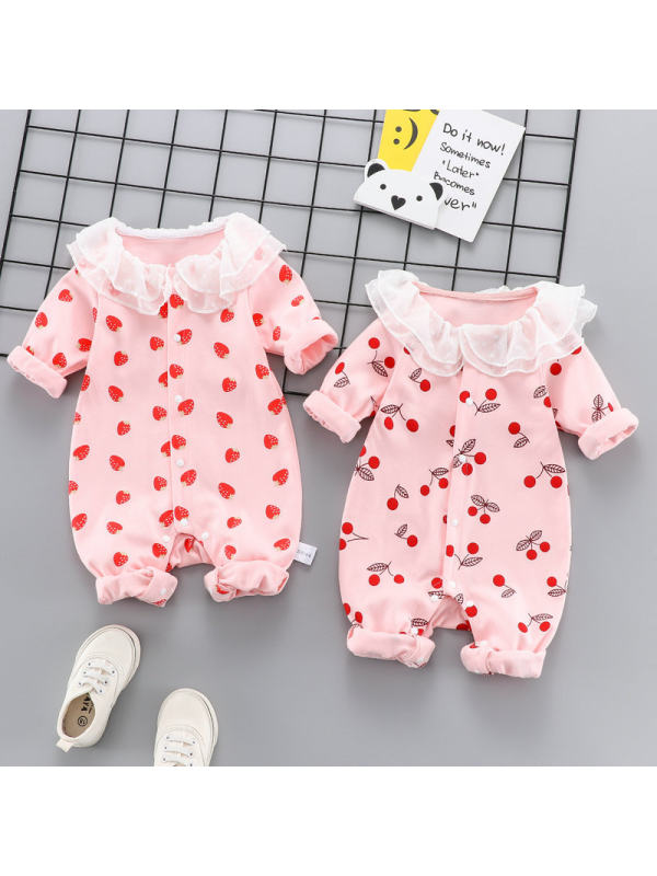 【0M-2Y】Baby Girl Sweet Lace Collar Fruit Print One-piece Romper