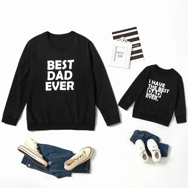 Casual Black Letter Print Long Sleeve Dad Kid Matching Sweatshirt - Popopiestyle.com 