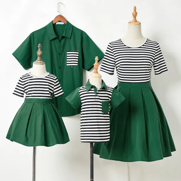 Casual Striped Green Family Matching Outfits - Lukalula.com 