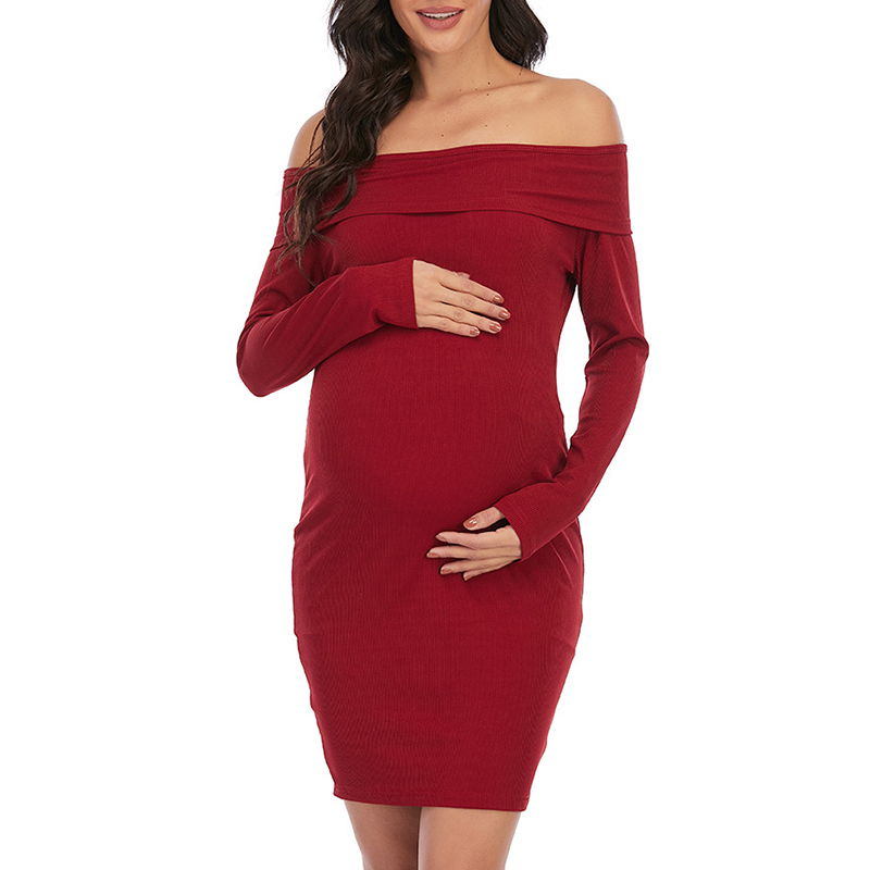 Maternity Fashion Off Shoulder Chic Long Sleeve Dress