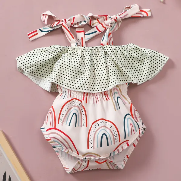 【6M-3Y】Cute Rainbow Print Ruffled Sling Romper - Popopiestyle.com 