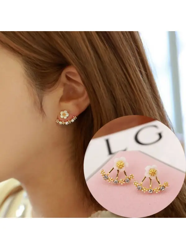 Daisy earrings earrings female Korean version of simple crystal small Zou Ju flower rear hanging ear jewelry sweet earrings - Funluc.com 