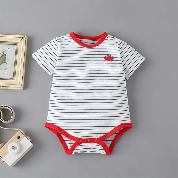 【3M-24M】Boys Little Crab Print Striped One Piece Romper - Popopiestyle.com 