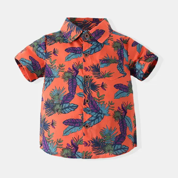 【6M-3Y】Boys Leaf Print Short-sleeved Shirt - Popopiestyle.com 