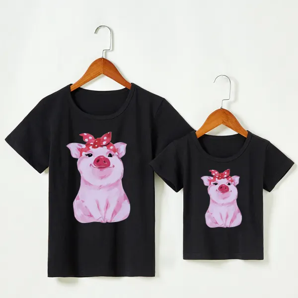 Casual Cartoo Print Round Neck Short Sleeve Mom Girl T-shirt - 1138 - Popopiestyle.com 