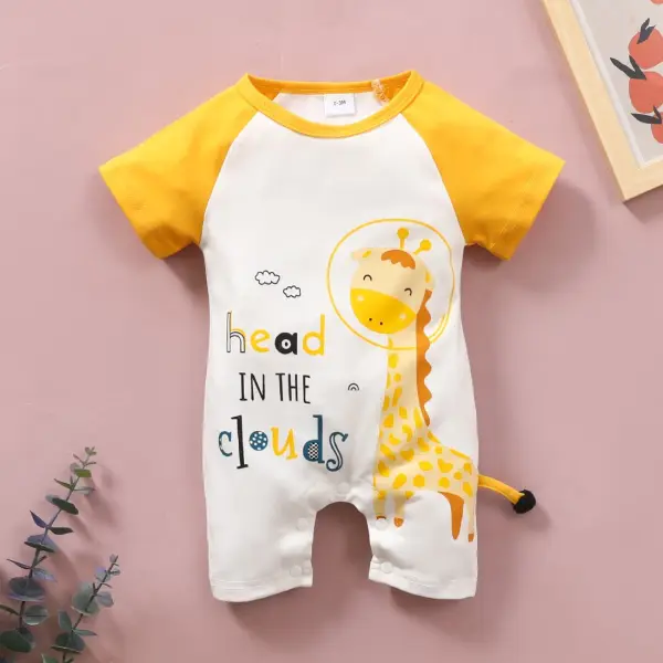 【6M-4Y】Baby Cartoon Print Contrast Stitching Bodysuit - Popopiestyle.com 