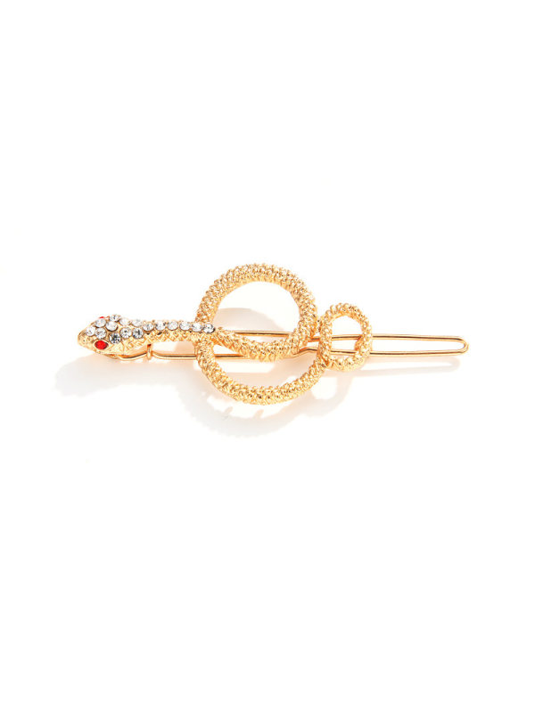 Snake-shaped bangs clip alloy diamond-studded retro gold l
