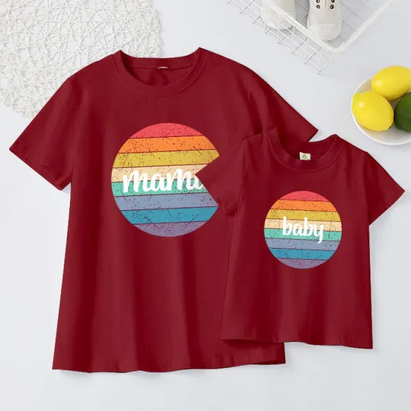 Sweet Letter Print Round Neck Short Sleeve Mom Girl Matching T-shirt - Popopiestyle.com 