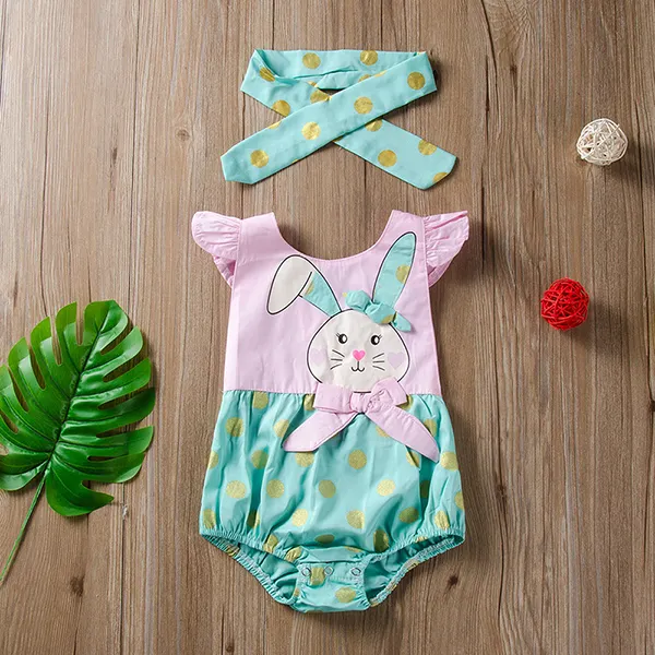 【6M-3Y】Baby Girl Pink Cartoon Bunny Triangle Jumpsuit - Popopiestyle.com 