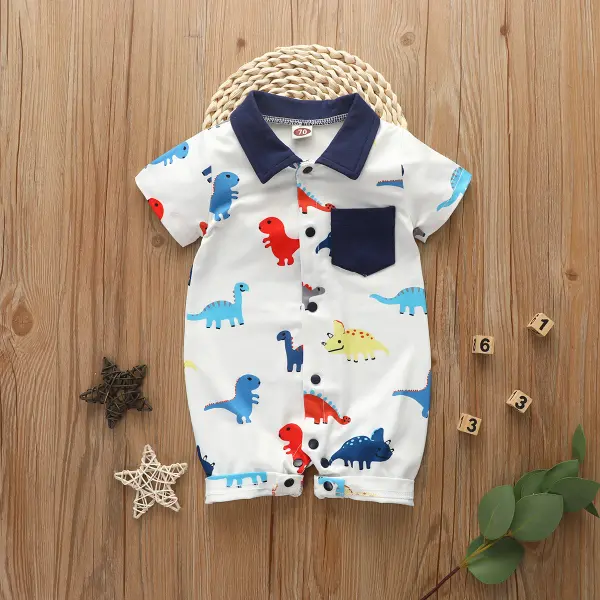 【6M-3Y】Baby Dinosaur Print Short-sleeved Jumpsuit - Popopiestyle.com 