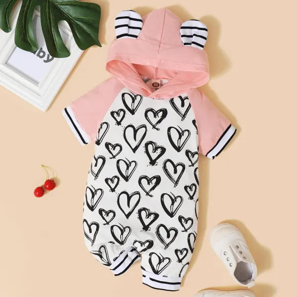 【0M-18M】Cute Heart Print Hooded Romper - Popopiestyle.com 