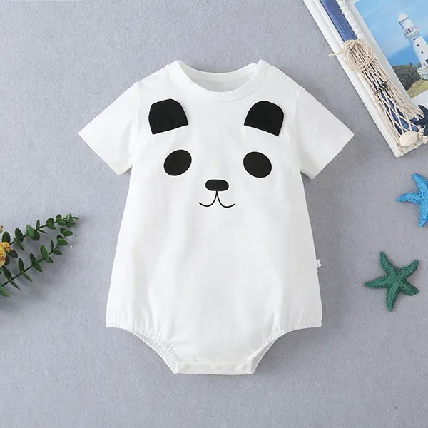 【3M-24M】Baby Round Neck Short Sleeve Cartoon Panda Triangle Jumpsuit - Popopiestyle.com 