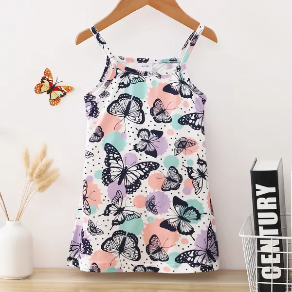 【3M-24M】Sweet Cartoon Butterfly Print Sling Dress - Popopiestyle.com 