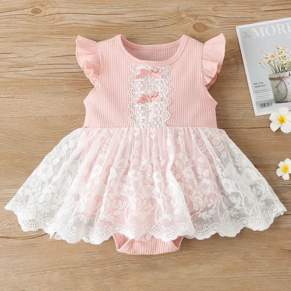 【3M-24M】Cute Bow And Lace Pink Romper - Popopiestyle.com 