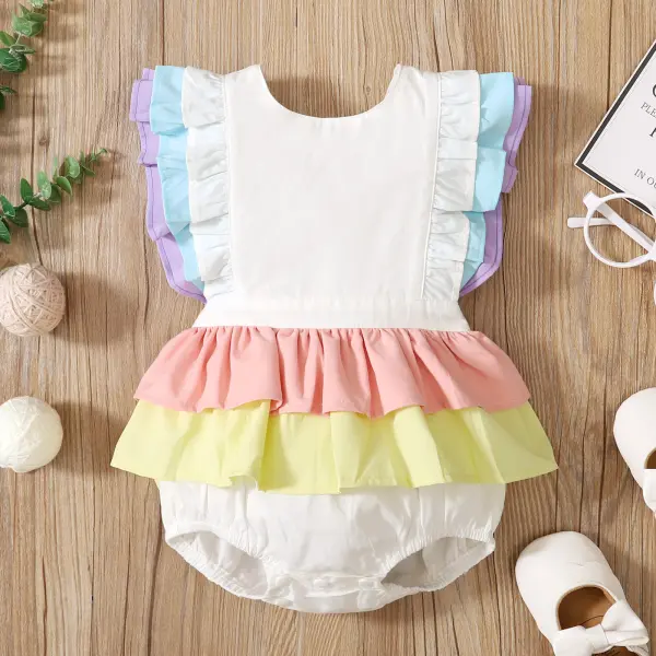 【6M-3Y】Cute Color Ruffled White Romper - Popopiestyle.com 